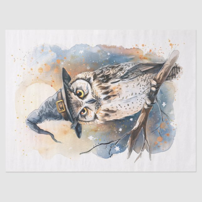 Owl Wearing a Witch Hat Halloween Decoupage Tissue Paper (Front)