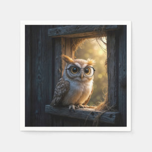 Owl Wearing Glasses In Barn Window Napkin