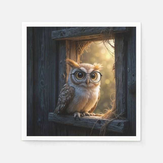 Owl Wearing Glasses In Barn Window Napkin (Front)