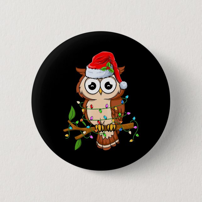 Owl Wearing Santa Hat Xmas - Birds Owl Lover Chris 6 Cm Round Badge (Front)