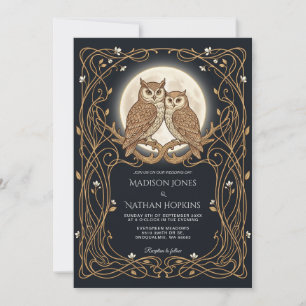 Owl Wedding Invitation Art Nouveau Moon Frame