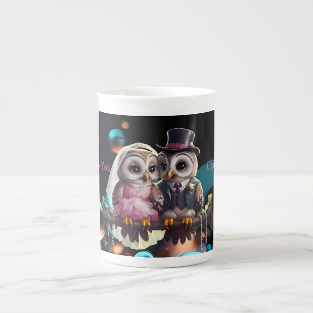 Owl Wedding Personalised  Bone China Mug (Front)
