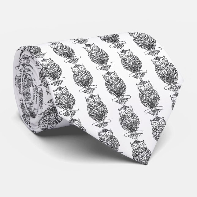 Owl (white) - Neck Tie (Rolled)