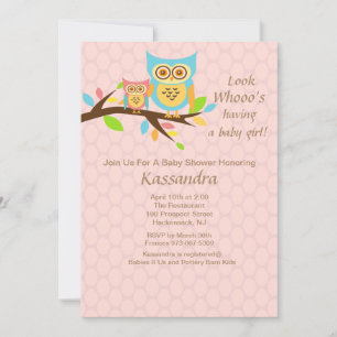 Owl Who's Having a Baby Girl babyShower Invitation