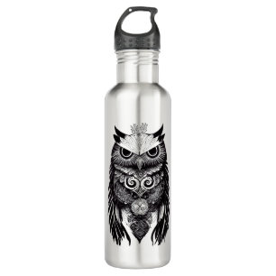Owl Wild Animal Nature Illustration Art Tattoo 710 Ml Water Bottle