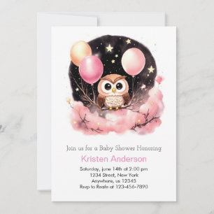 Owl Wildflower Woodland Dreamy Girl Baby Shower Invitation