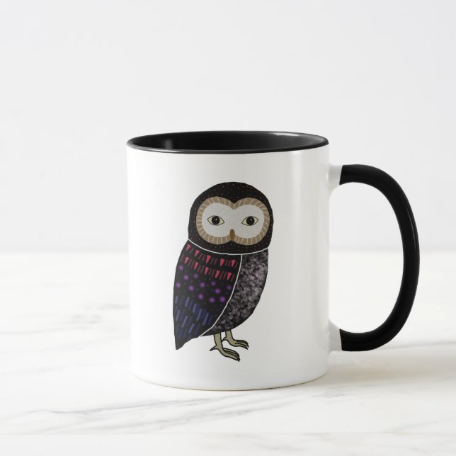 Owl Wildlife Bird Illustration Black Owl with Red Mug (Right)