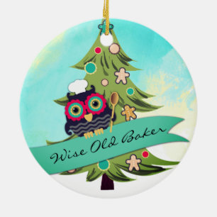 owl wise old baker cookie tree Christmas ornament