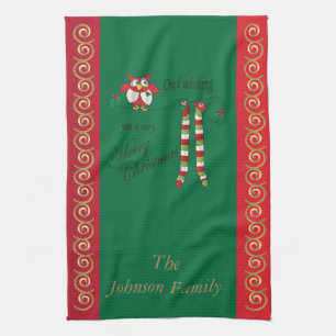 Owl Wish You a Merry Christmas Tea Towel