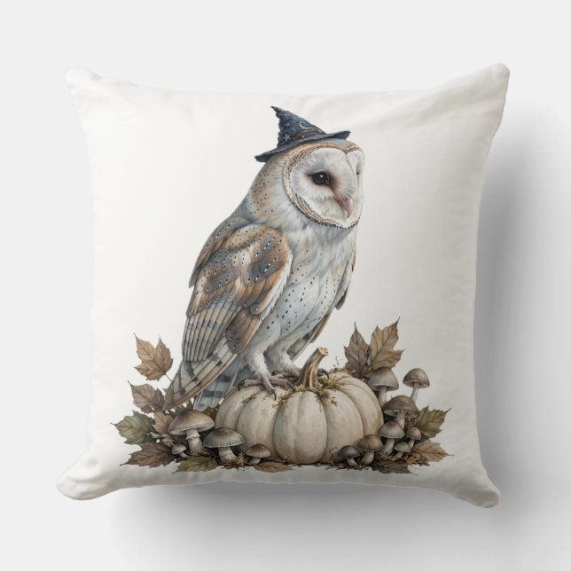 Owl Witch Halloween Throw Pillow (Front)