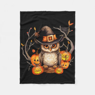 Owl Witch Hat Pumpkin Spooky Halloween Kids Men Wo Fleece Blanket