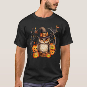 Owl Witch Hat Pumpkin Spooky Halloween Kids Men Wo T-Shirt
