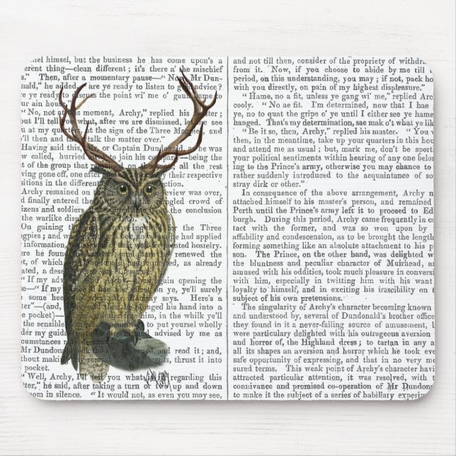 Owl with Antlers plain 2 Mouse Mat (Front)