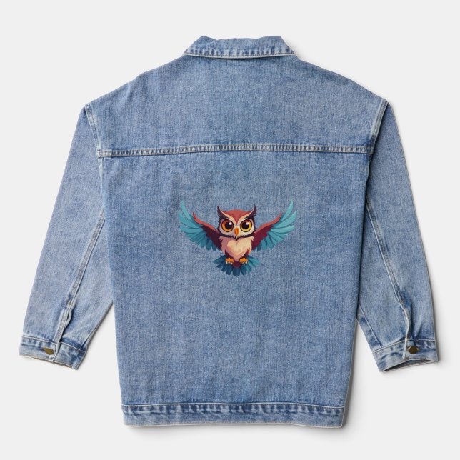 owl with big eyes denim jacket (Back)