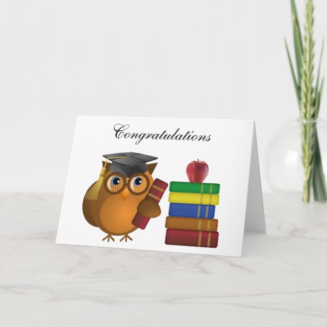 Owl with Books, Congratulations Greeting Card (Front)