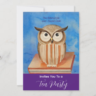  owl with books -tea party invitation