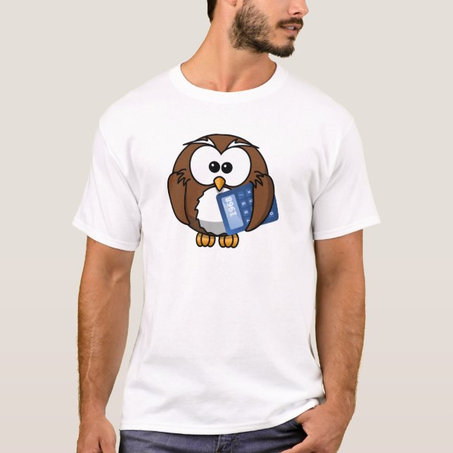 Owl with Calculator, math, student, accounting, T-Shirt (Front)