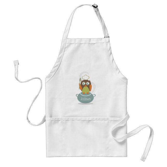 Owl With Chef's Hat & Spoon On Cooking Pot Standard Apron (Front)