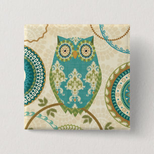 Owl with Circular Patterns 15 Cm Square Badge