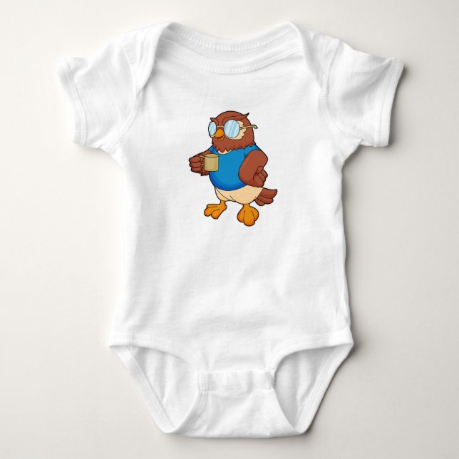 Owl with Coffee mug Baby Bodysuit (Front)