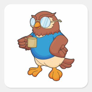 Owl with Coffee mug Square Sticker