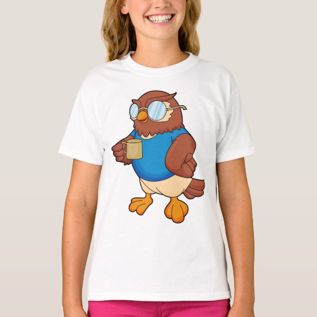 Owl with Coffee mug T-Shirt (Front)
