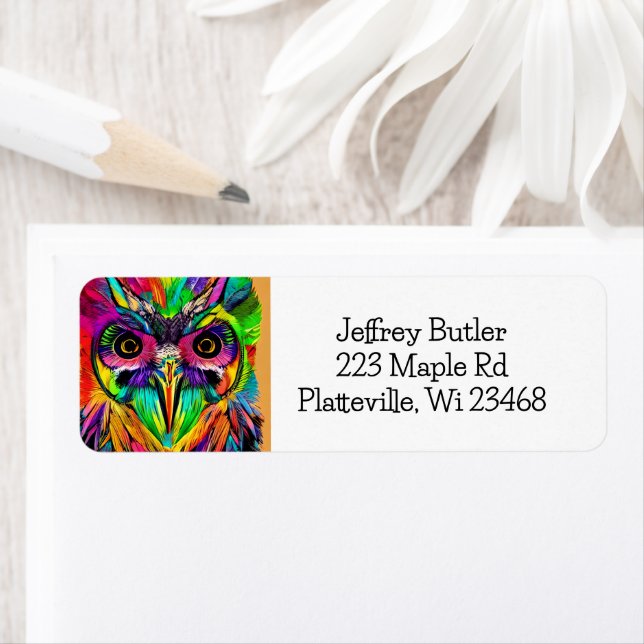 Owl with Colourful Feathers Quirky AI Art (Insitu)