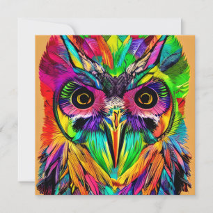 Owl with Colourful Feathers Quirky AI Art Card