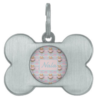 Owl with cross stripes pattern pastel colored patt pet ID tag