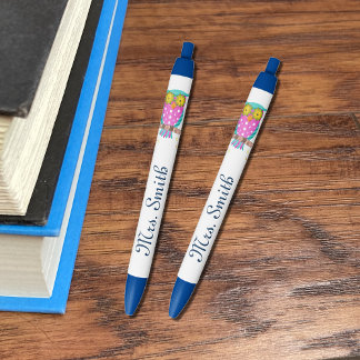 Owl with flowery eyes personalised teacher's pen