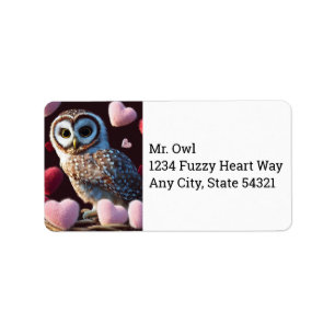 Owl with Fuzzy Hearts Address Labels
