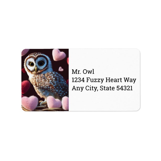 Owl with Fuzzy Hearts Address Labels (Front)