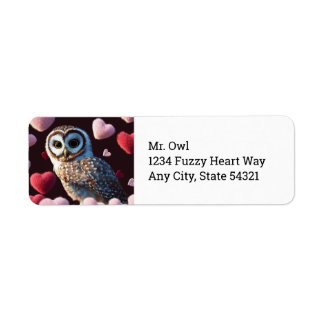 Owl with Fuzzy Hearts Return Address Labels