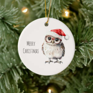 Owl with Glasses Christmas Ceramic Tree Decoration