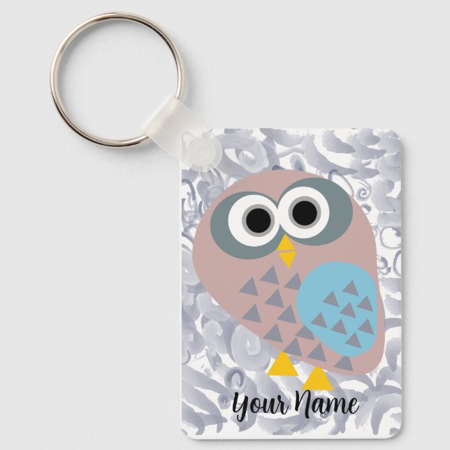 Owl with grey watercolor key ring (Front)