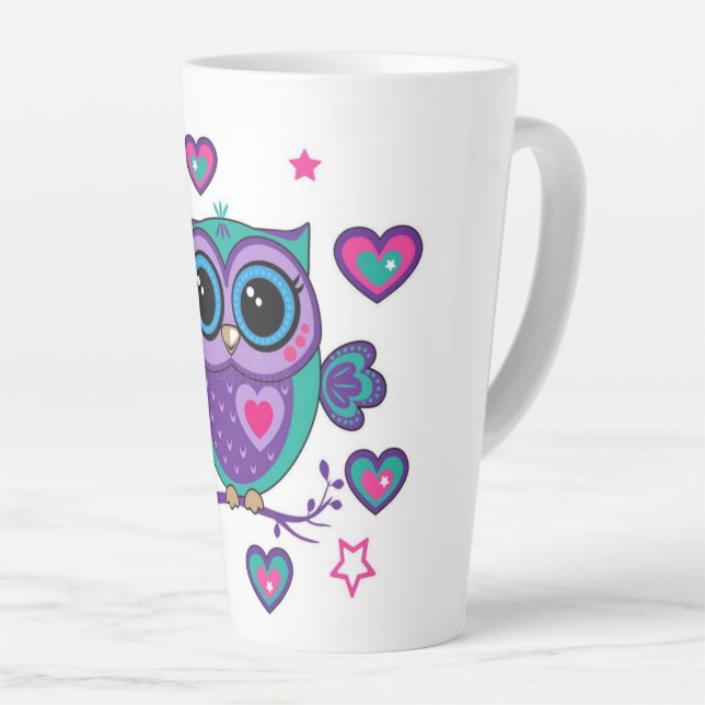 Owl with harts latte mug (Right Angle)