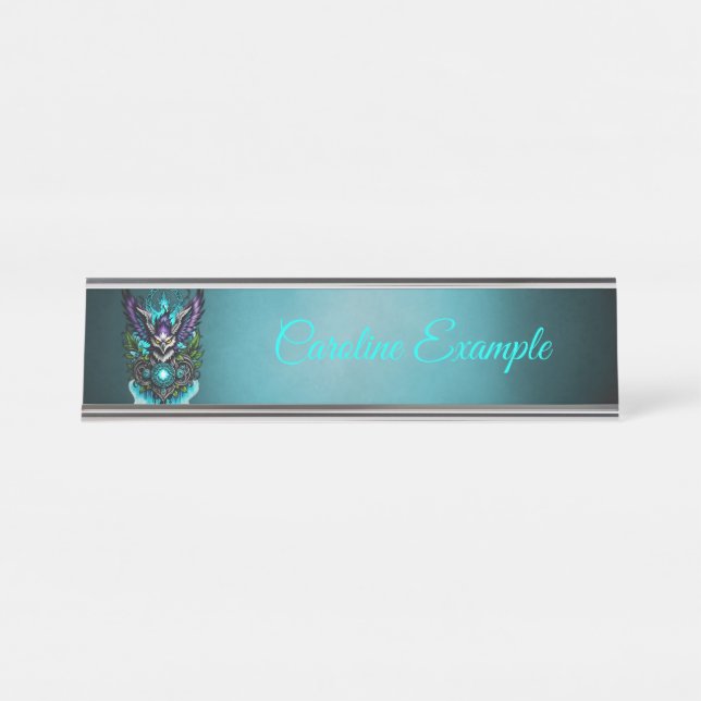 Owl with magical elements. desk name plate (Front)