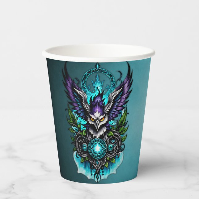 Owl with magical elements.  paper cups (Front)