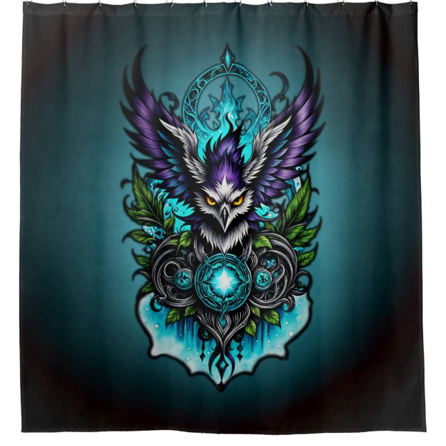Owl with magical elements.  shower curtain (Front)