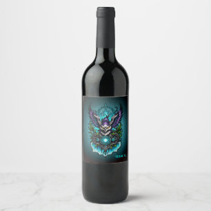 Owl with magical elements. wine label