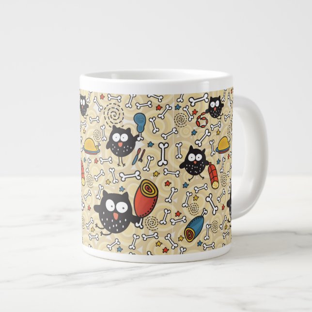 Owl with Meat Pattern Large Coffee Mug (Front Right)