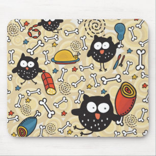 Owl with Meat Pattern Mouse Mat