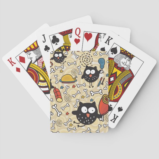 Owl with Meat Pattern Playing Cards (Back)