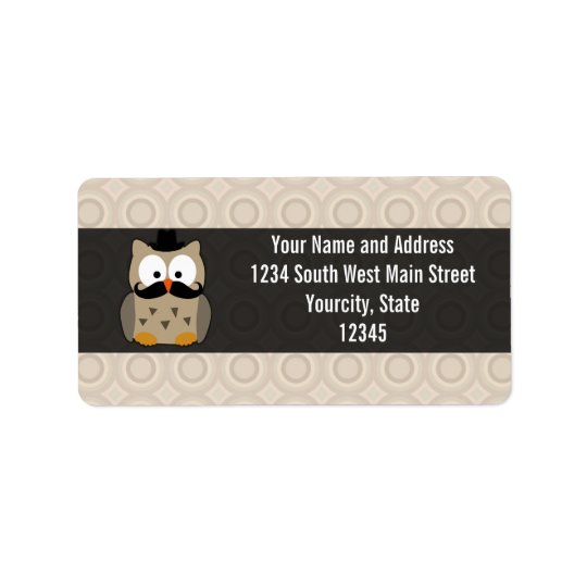 Owl with Moustache and Hat Address Label