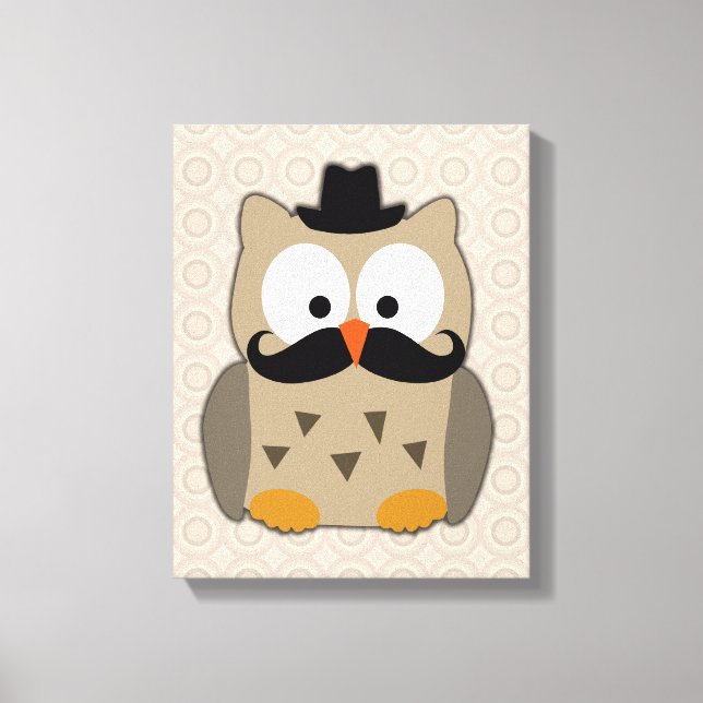 Owl with Moustache and Hat Canvas Print (Front)