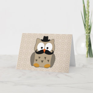 Owl with Moustache and Hat Card