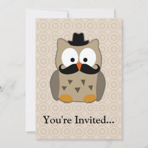 Owl with Moustache and Hat Invitation