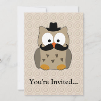 Owl with Moustache and Hat Invitation
