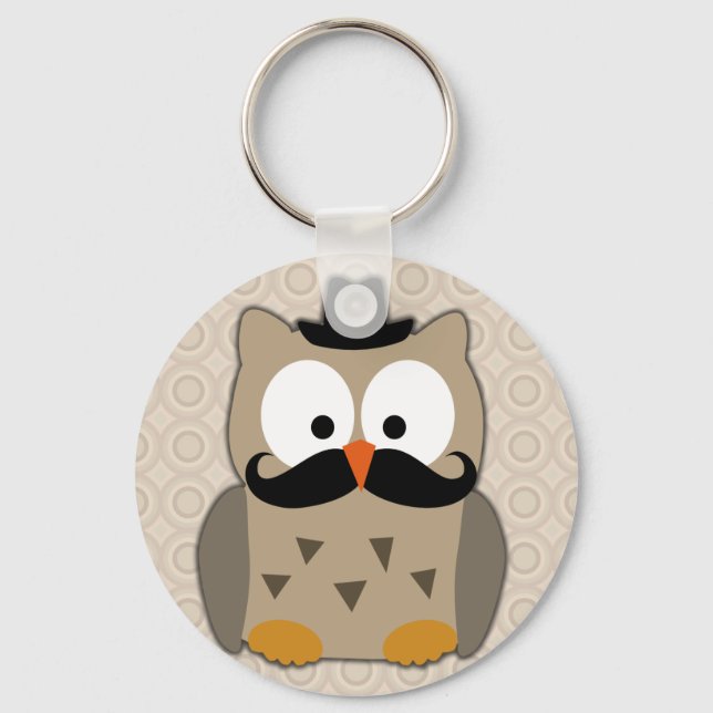 Owl with Moustache and Hat Key Ring (Front)