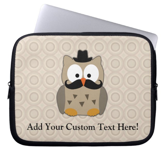 Owl with Moustache and Hat Laptop Sleeve (Front)